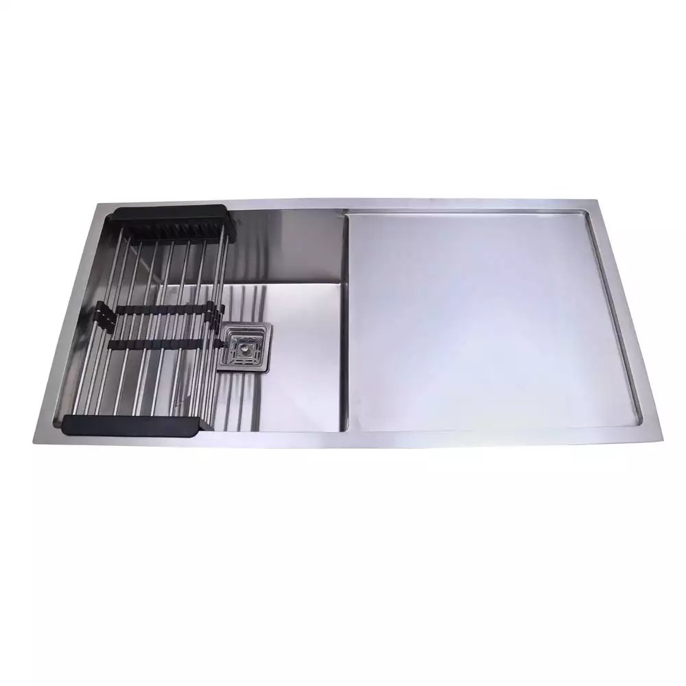 Crocodile Stainless Steel Square Diamond Cut Single Bowl Kitchen Sink with Drainboard (37 L x 18 W x 10 H) inch