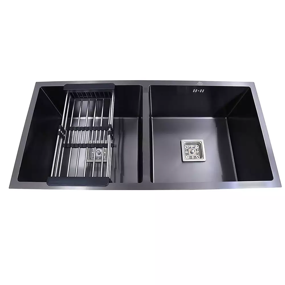 Crocodile HM-Black Kitchen Sink, Black, Satin Finish (37 L x 18 W x 10 H) inch