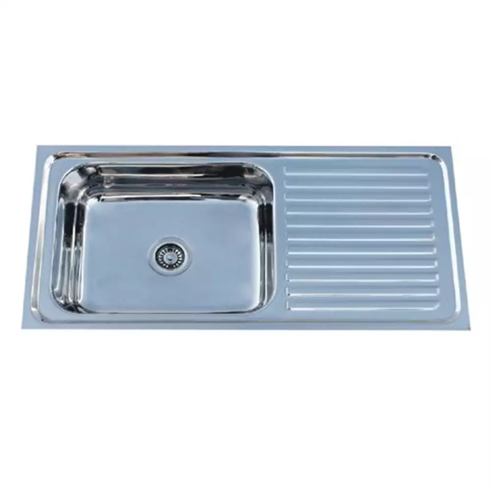 Crocodile Glossy Finish Stainless Steel Single Bowl Kitchen Sink with Drainboard (45 L x 20 W x 9 H) inch 