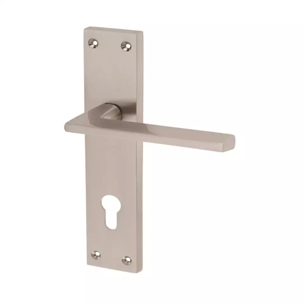 AHA! DENVER-L Zinc Lever Door Handle 70 mm OSK Brass Cylinder Set Dull Nickel Brushed SQ Plate 225 mm