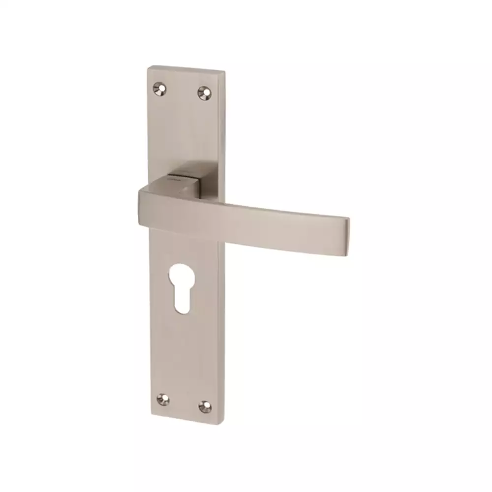 AHA! Dover-L Zinc Lever Door Handle 70 mm BSK Brass Cylinder Set Dull Nickel Brushed SQ Plate 225 mm