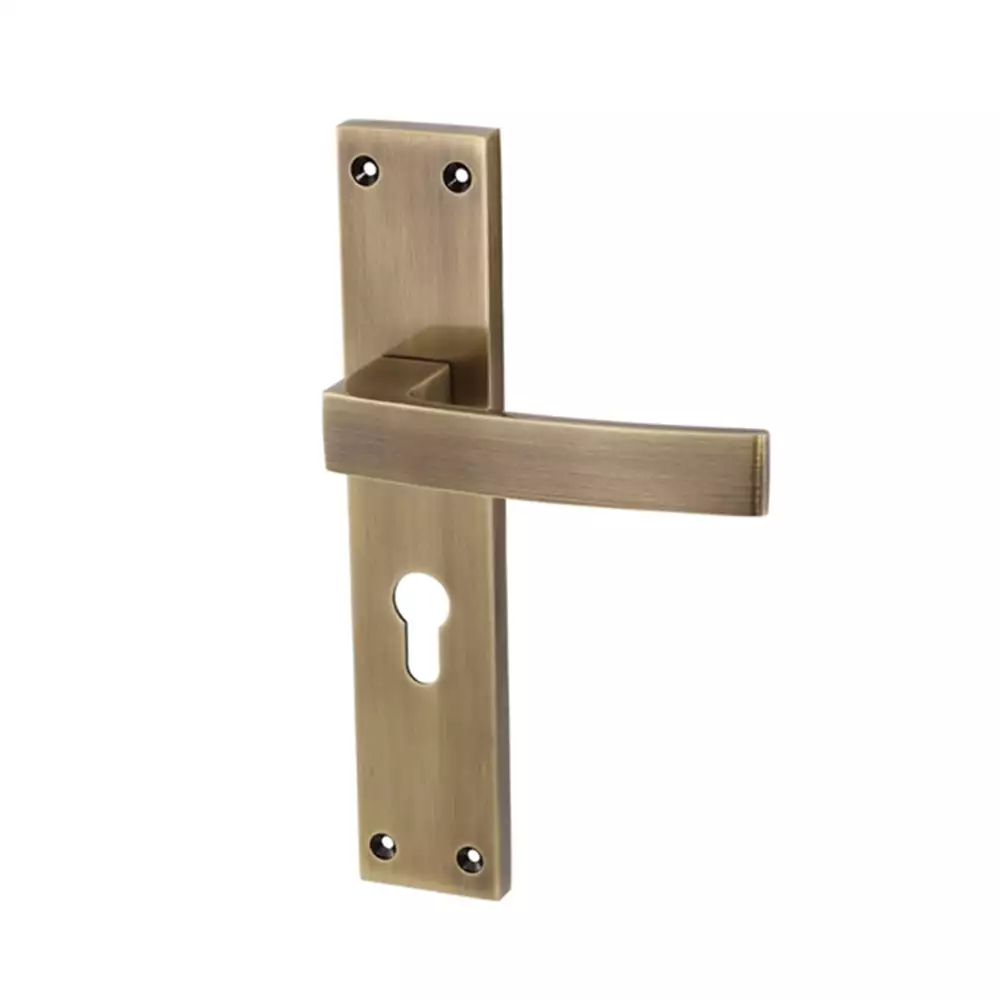 AHA! Dover-L Zinc Lever Door Handle 70 mm OSK Brass Cylinder Set Eglish Bronze Glossy SQ Plate 225 mm