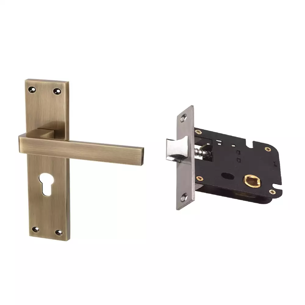 AHA! Lynn-L Zinc Lever Handle On 225 mm Plate With Bathroom Latch - English Bronze Glossy (EBG)