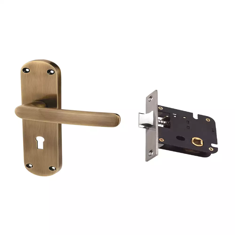 AHA! Shanghai-L Zinc Lever Handle On 200 mm Plate With Bathroom Latch - English Bronze Glossy (EBG)