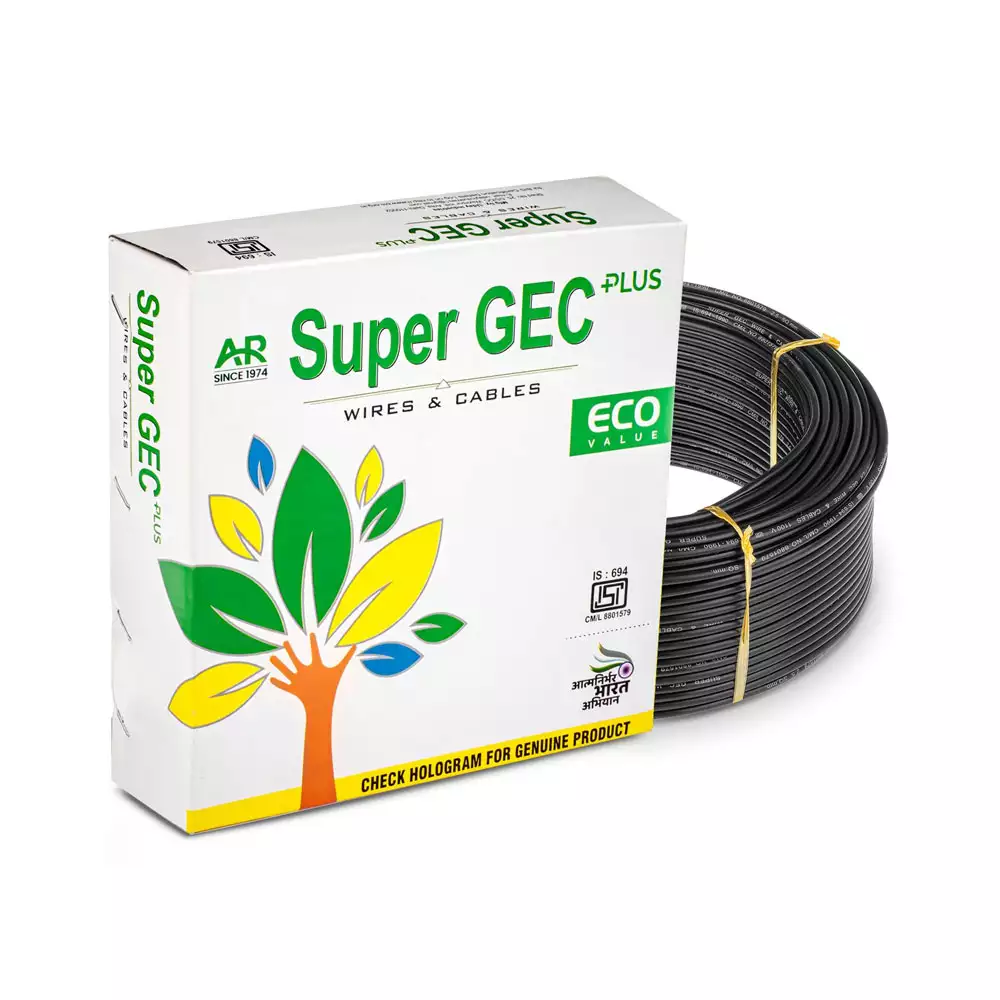 Super GEC Eco 10.00 Sq mm Single Core 90 m FR PVC Multi Strand House Wiring Cable - Black