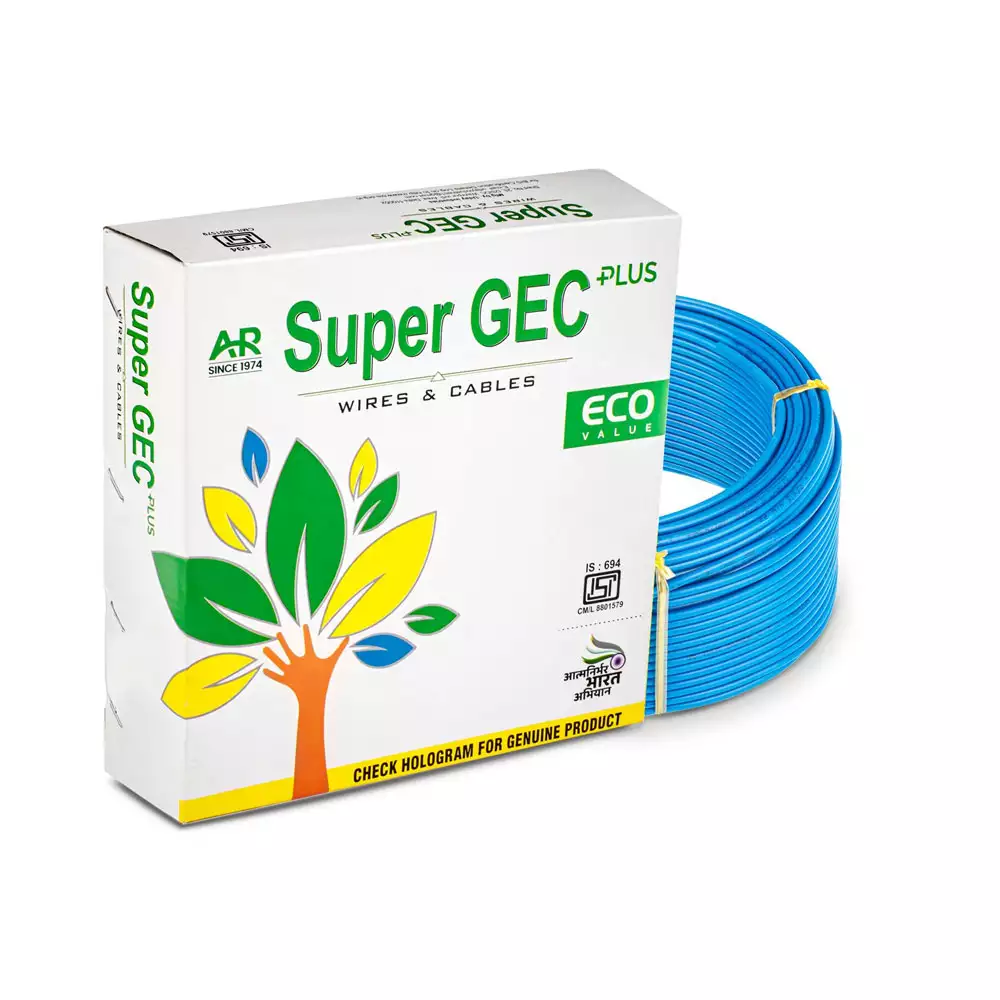 Super GEC Eco 6.00 Sq mm Single Core 90 m FR PVC Multi Strand House Wiring Cable - Blue