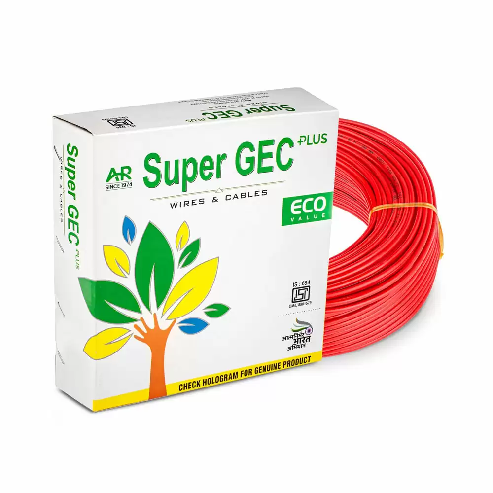 Super GEC Eco 2.50 Sq mm Single Core 90 m FR PVC Multi Strand House Wiring Cable - Red