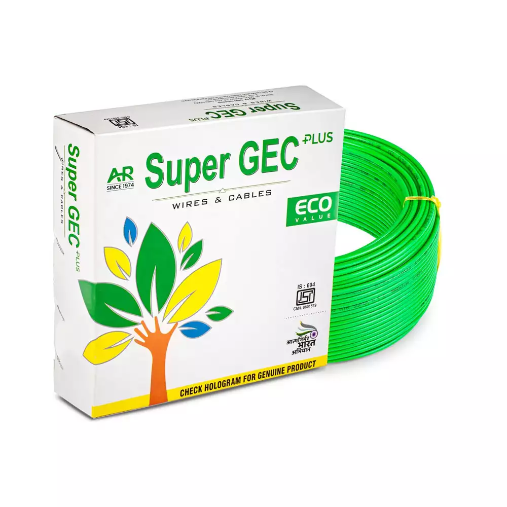 Super GEC Eco 25.00 Sq mm Single Core 90 m FR PVC Multi Strand House Wiring Cable - Green