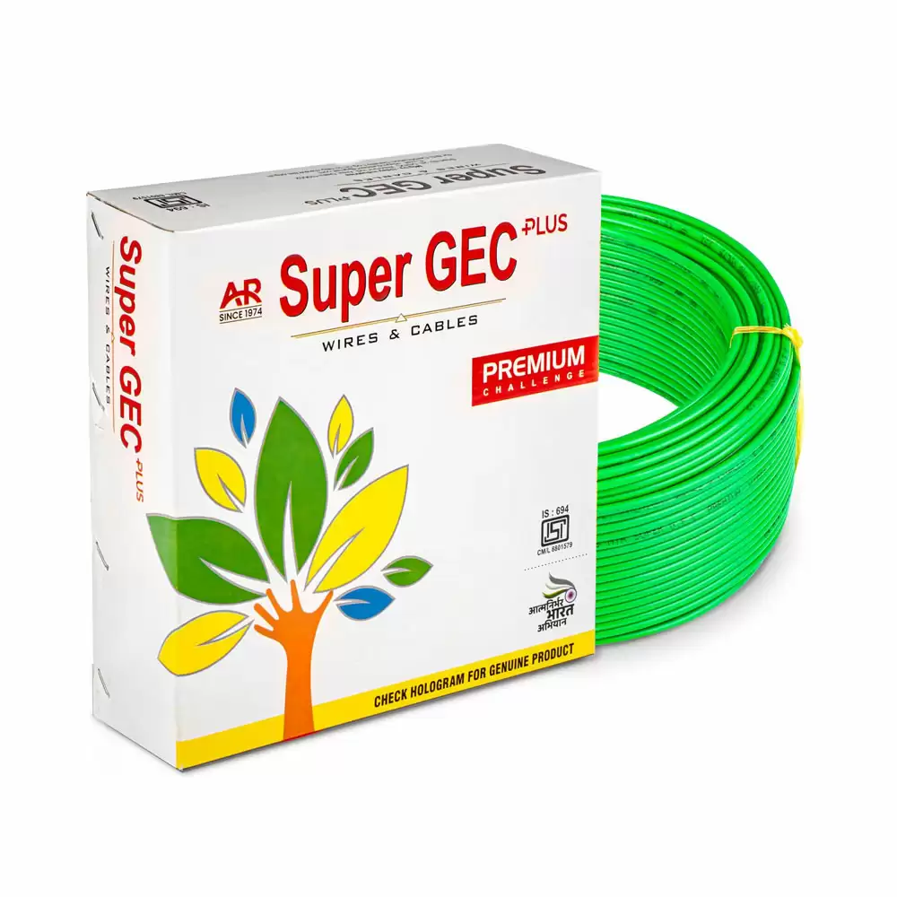 Super GEC Premium 6.00 Sq mm Single Core 90 m FR PVC Multi Strand House Wiring Cable - Green