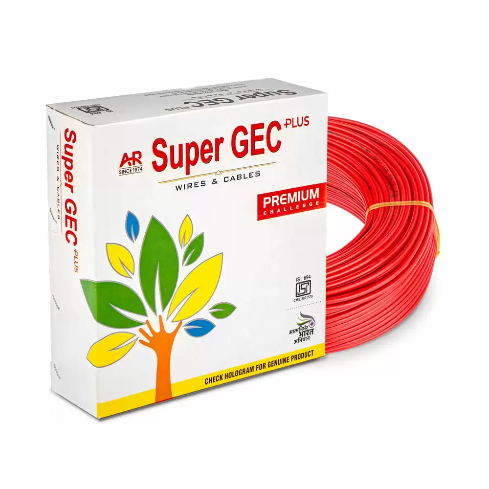 Super GEC Premium 4.00 Sq mm Single Core 90 m FR PVC Multi Strand House Wiring Cable - Red