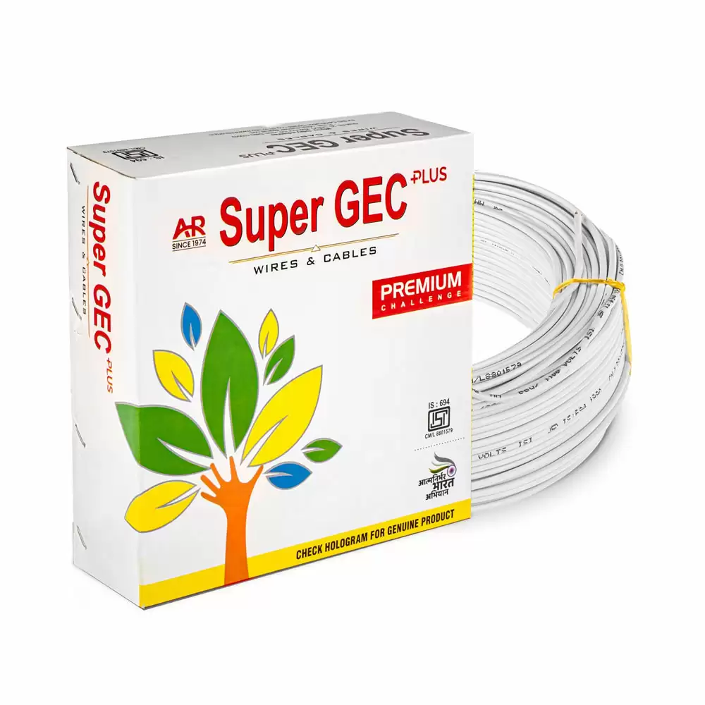 Super GEC Premium 1.5 Sq mm Single Core 90 m FR PVC Multi Strand House Wiring Cable - White