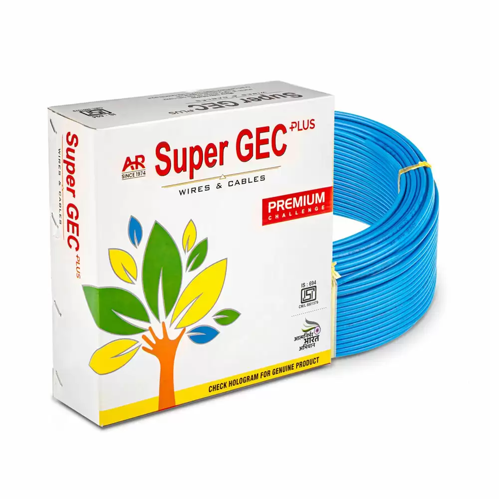 Super GEC Premium 6.00 Sq mm Single Core 90 m FR PVC Multi Strand House Wiring Cable - Blue