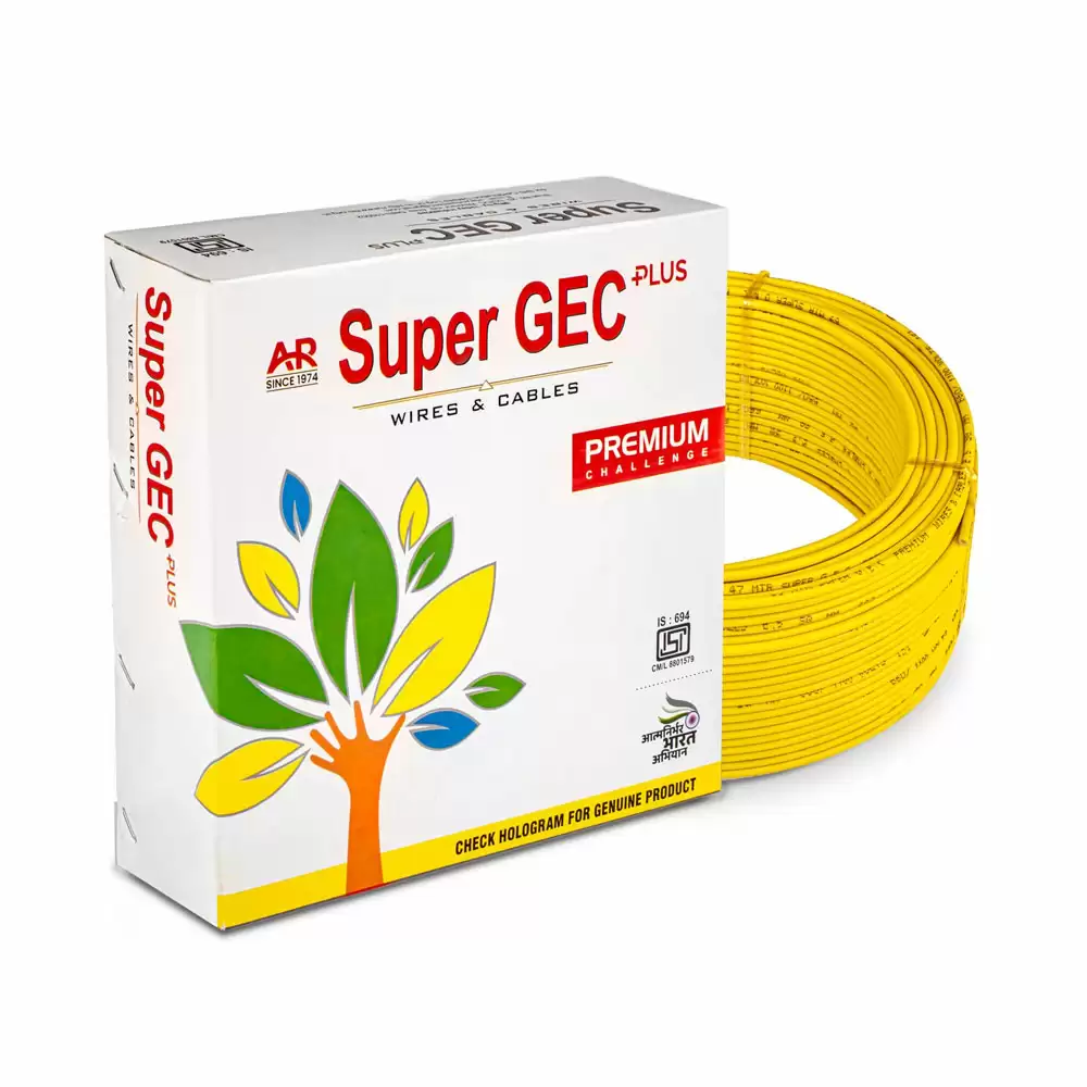 Super GEC Premium 1.5 Sq mm Single Core 90 m FR PVC Multi Strand House Wiring Cable - Yellow