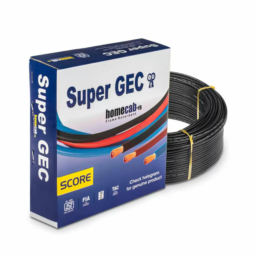 Super GEC Score 1.5 Sq mm Single Core 90 m FR PVC Multi Strand House Wiring Cable - Black