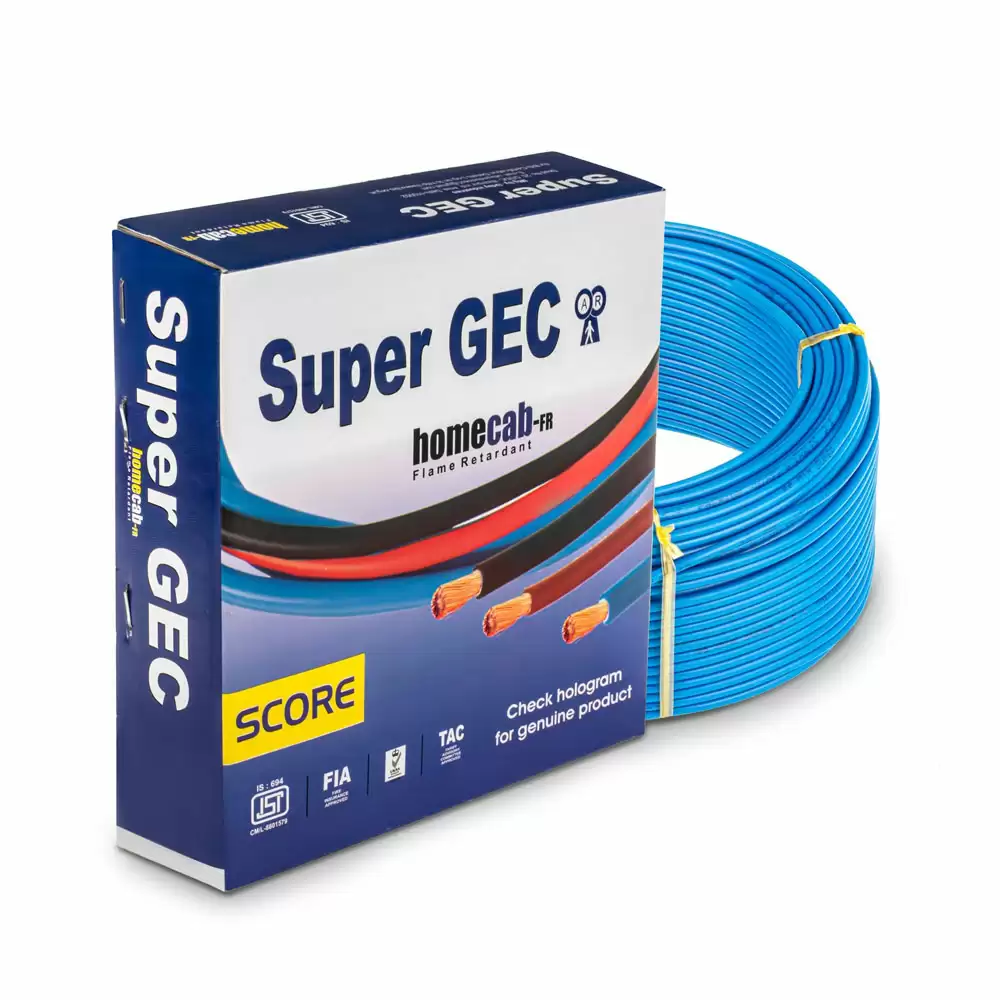 Super GEC Score 0.75 Sq mm Single Core 90 m FR PVC Multi Strand House Wiring Cable - Blue