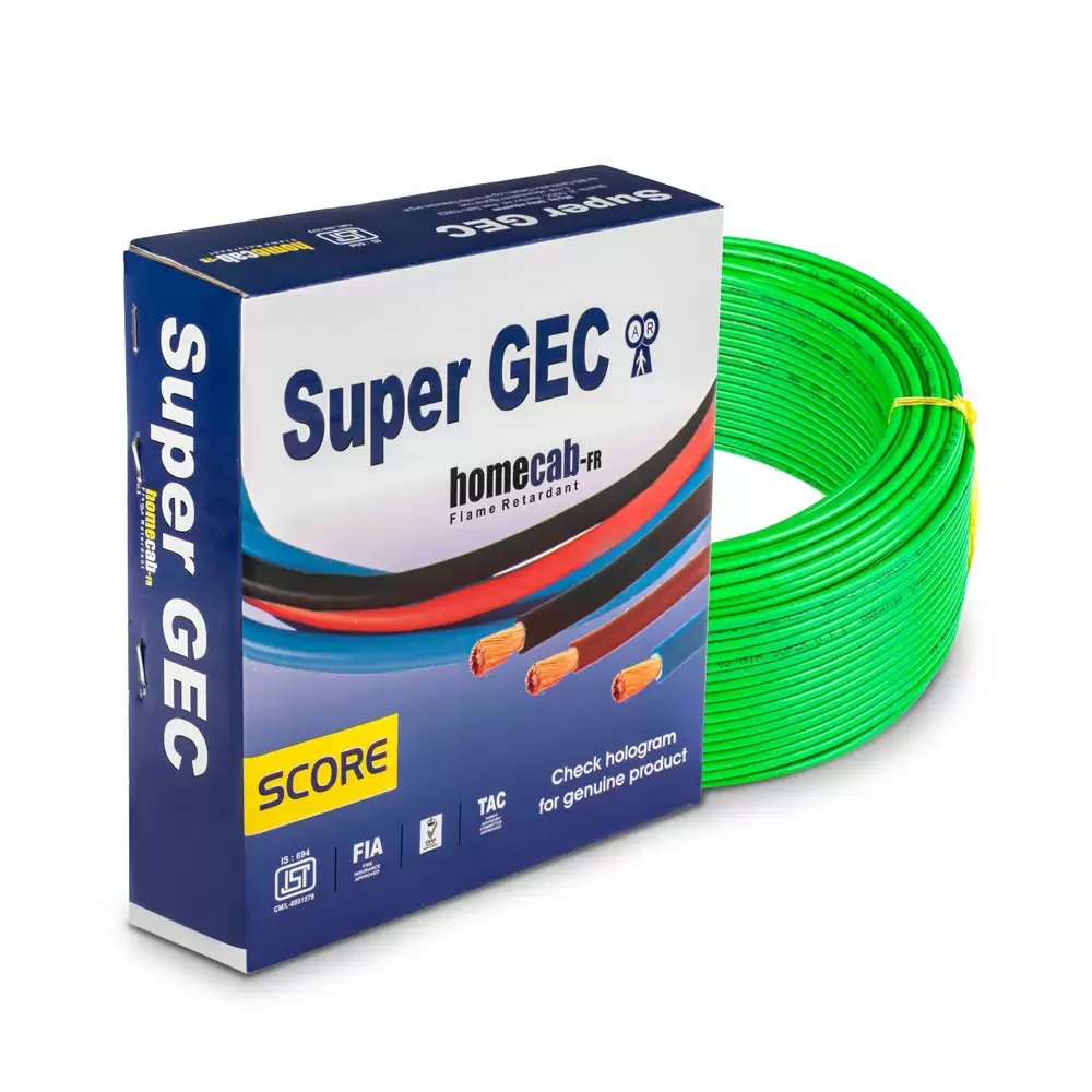 Super GEC Score 1.00 Sq mm Single Core 90 m FR PVC Multi Strand House Wiring Cable - Green