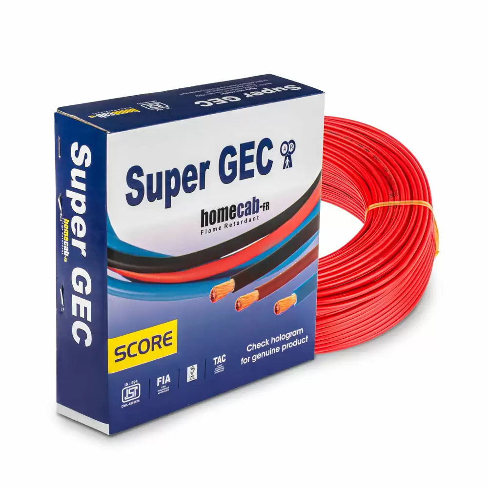 Super GEC Score 1.00 Sq mm Single Core 90 m FR PVC Multi Strand House Wiring Cable - Red