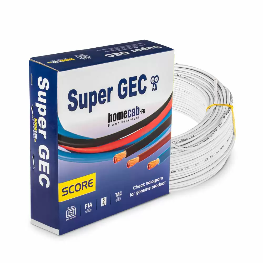 Super GEC Score 1.00 Sq mm Single Core 90 m FR PVC Multi Strand House Wiring Cable - White