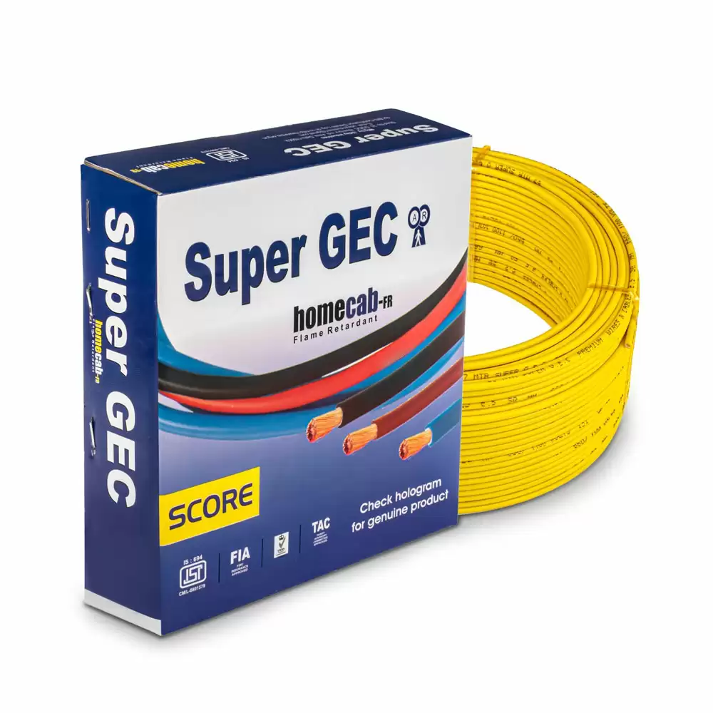 Super GEC Score 1.00 Sq mm Single Core 90 m FR PVC Multi Strand House Wiring Cable - Yellow