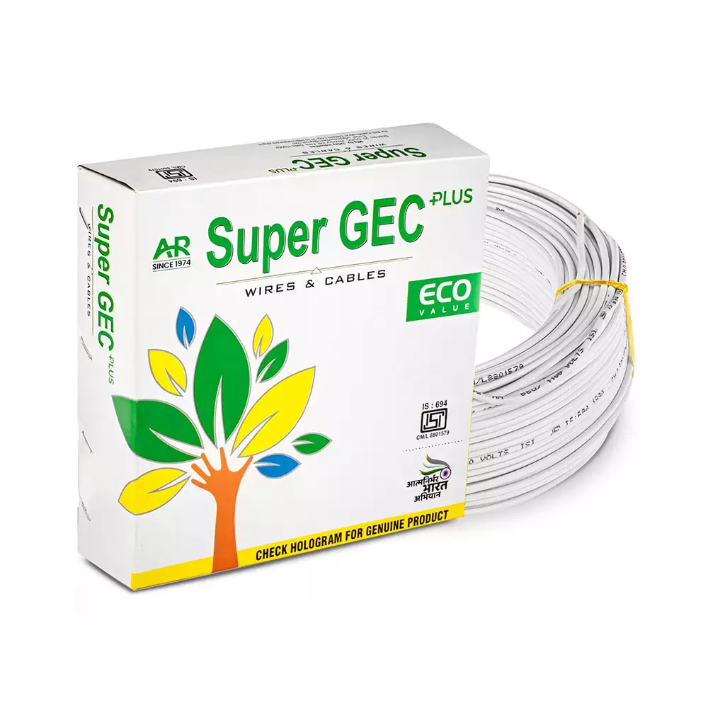 Super GEC Eco 10.00 Sq mm Single Core 90 m FR PVC Multi Strand House Wiring Cable - White