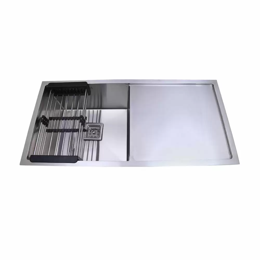 Crocodile Stainless Steel Single Bowl Kitchen Sink with Drainboard - (45inch x 20inch x 10inch)