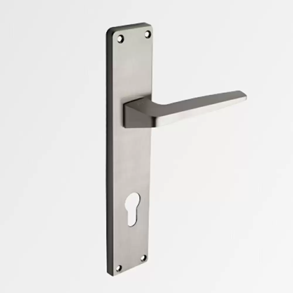 Godrej 5989 NEH 16 9.5 Inch CY Handle on Plate Both Side Key Door Handleset With Lock Body- Satin Steel Finish