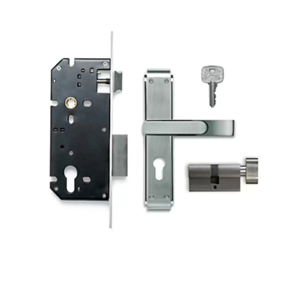 Godrej 8220 Gloria 8 Inch CY Handle on Plate One Side Key & One Side Knob Door Handleset With Lock Body