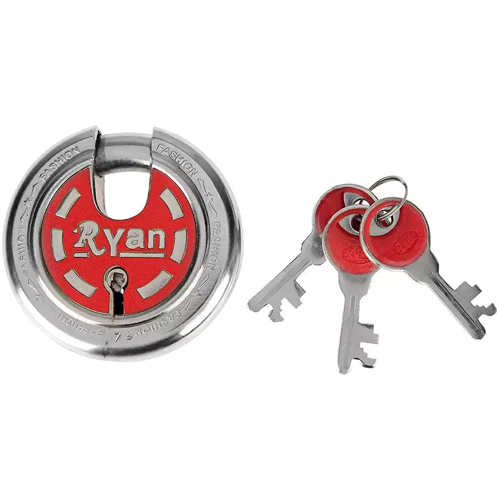 Koyo Ryan Fashion KRF_75 7 Levers 75 mm Stainless Steel Disc Lock with 3 Keys, Silver