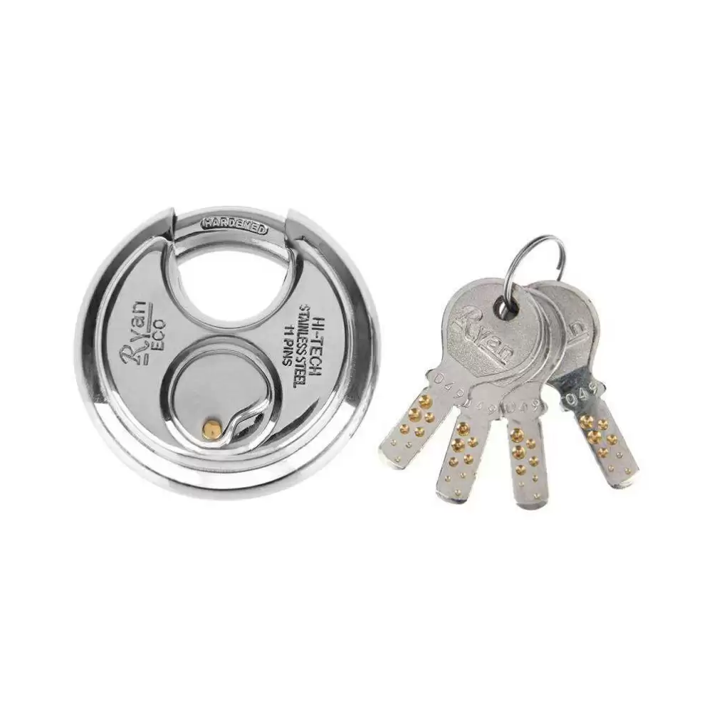 Koyo Ryan Eco Hi Tech KREHT_70 Levers 11 Pins and 70 mm Stainless Steel Push Padlock with 4 Keys, Silver