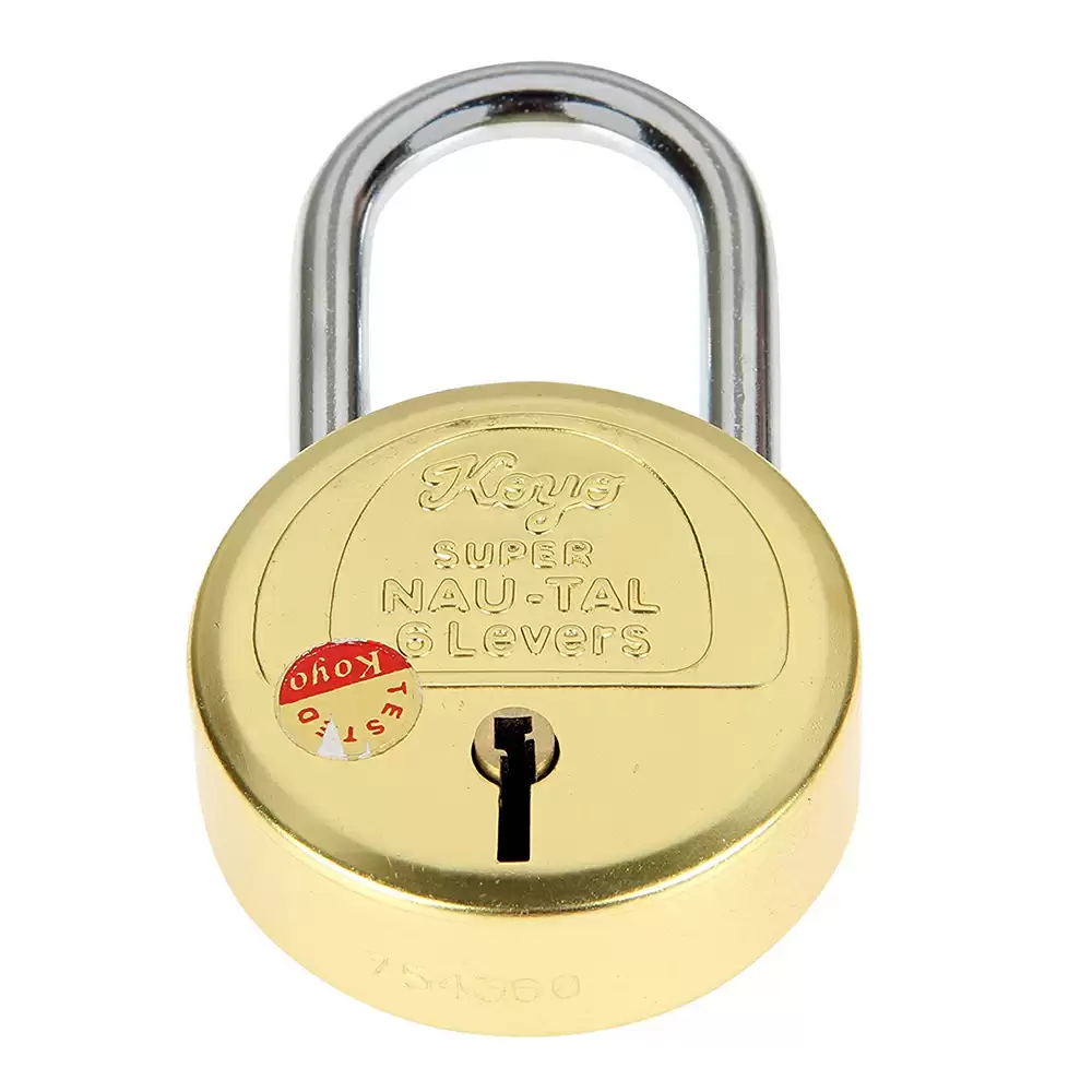 Koyo Super Nau-Tal KSNTLS_50 6 Levers 50 mm Brass Padlock with 3 Keys, Gold