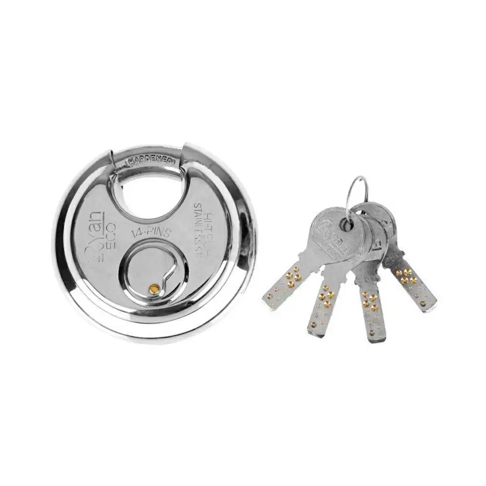 Koyo Ryan Eco Hi Tech KREHT_90 Levers 14 Pins and 90 mm Stainless Steel Push Padlock with 4 Keys, Silver