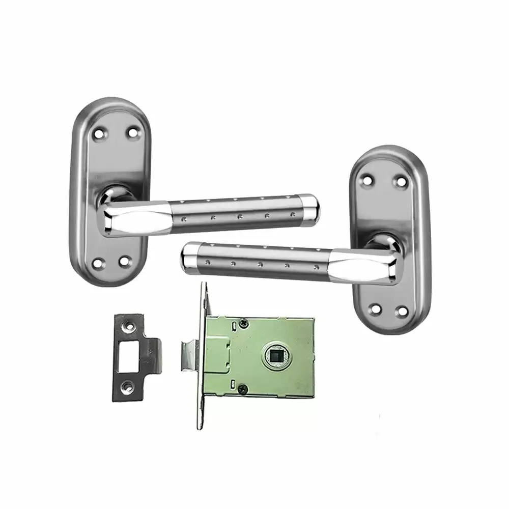 Atom Locks BL-EXCELDOTTED-SS Handle on Plate Door Handleset With Lock Body and Keys (Satin)