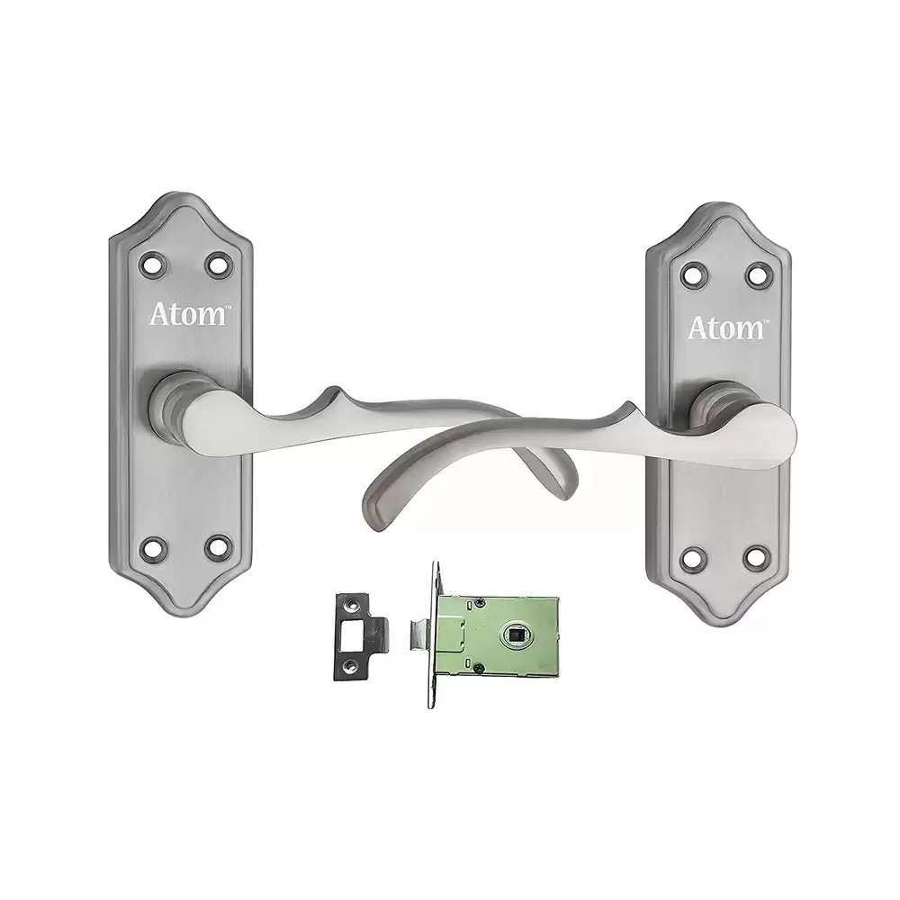 Atom Locks BL-MERCURY-SS Handle on Plate Door Handleset With Lock Body and Keys (Satin)