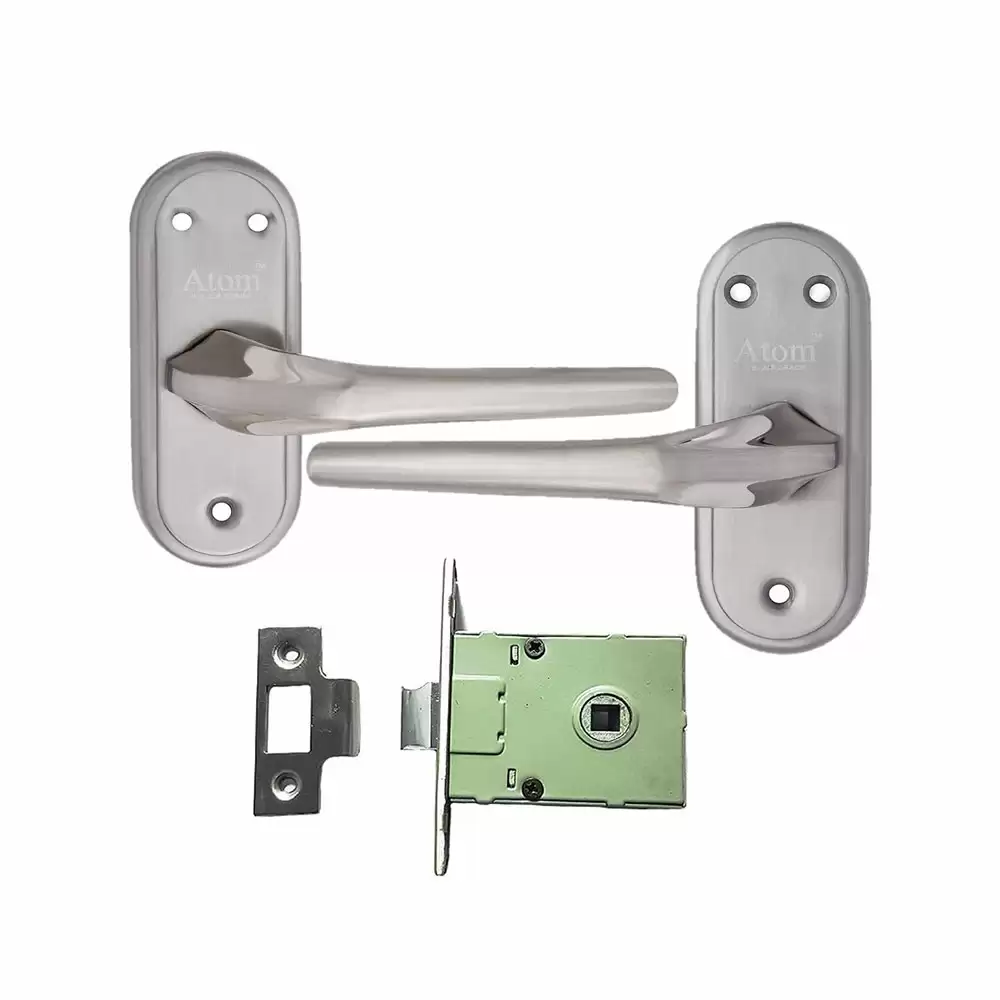 Atom Locks BL-ORBIT-SS Stainless Steel Handle on Plate Door Handleset With Lock Body and Keys (Satin)