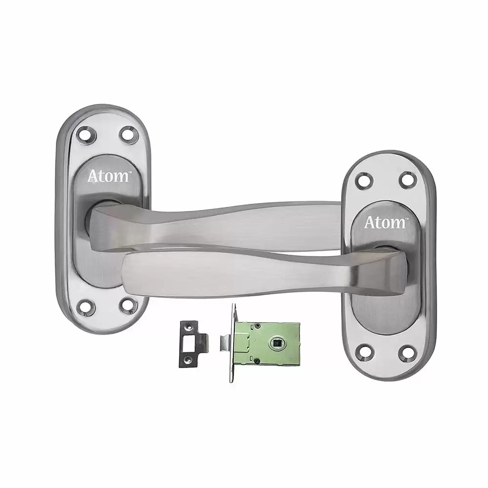 Atom Locks BL-PANDA-SS Zinc 7 Inch Handle on Plate Door Handleset With Lock Body and Keys (Satin)