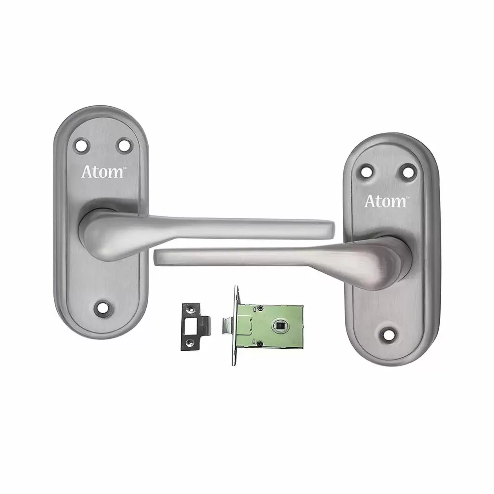 Atom Locks BL-PENTA-SS Stainless Steel Handle on Plate Door Handleset With Lock Body and Keys (Satin)