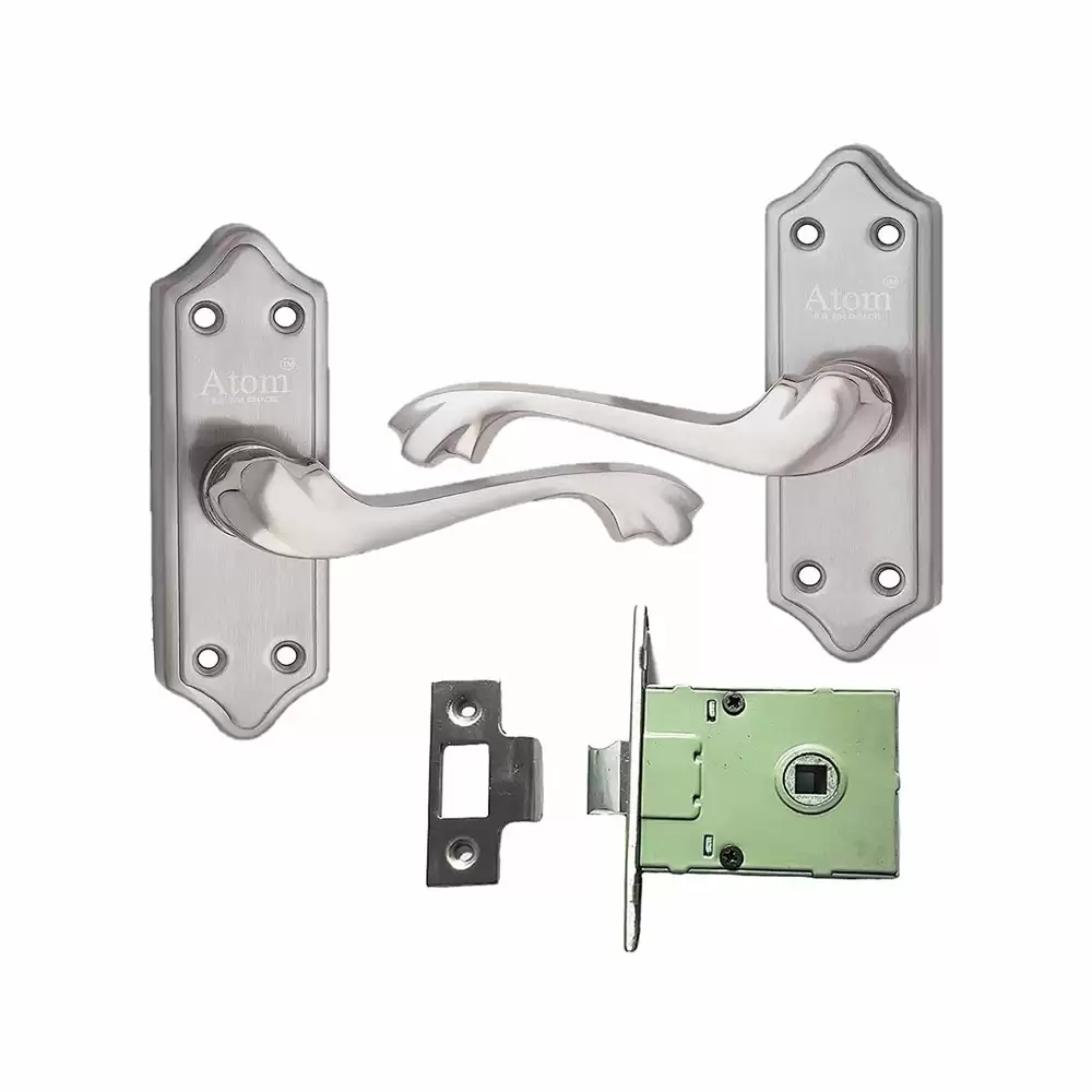 Atom Locks BL-PLUTO-SS Stainless Steel Handle on Plate Door Handleset With Lock Body and Keys (Satin)