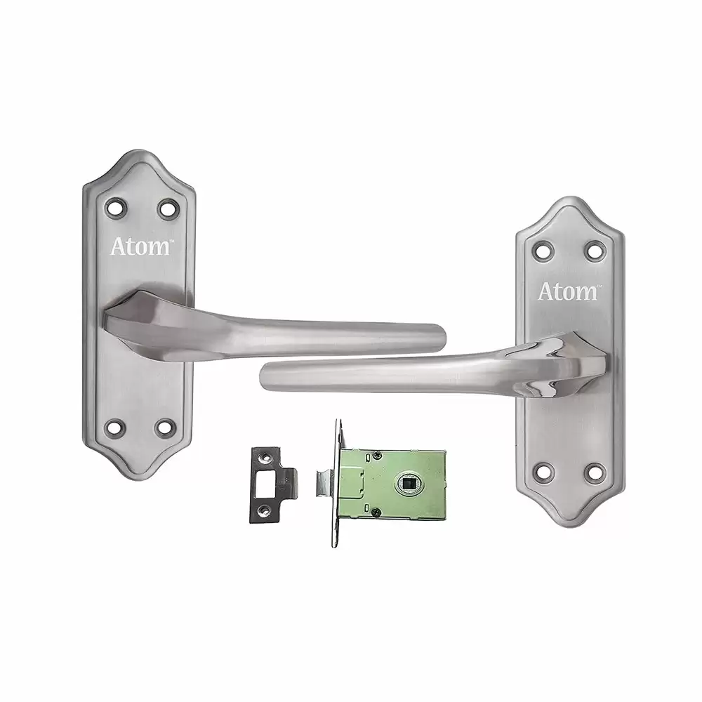 Atom Locks BL-SKALA-SS Stainless Steel Handle on Plate Door Handleset With Lock Body and Keys (Satin)