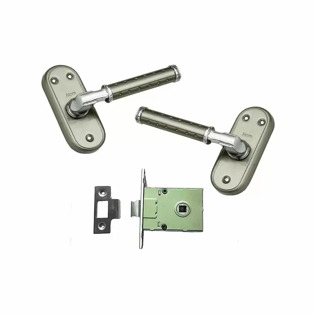 Atom Locks BL-SKODADOTTED-SS Stainless Steel Handle on Plate Door Handleset With Lock Body and Keys (Satin)