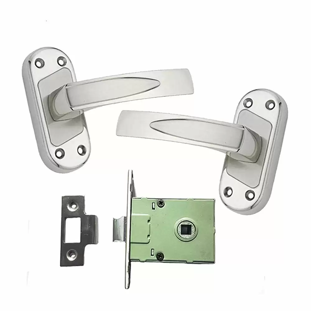 Atom Locks BL-TEANA-SS Stainless Steel Handle on Plate Door Handleset With Lock Body and Keys (Satin)