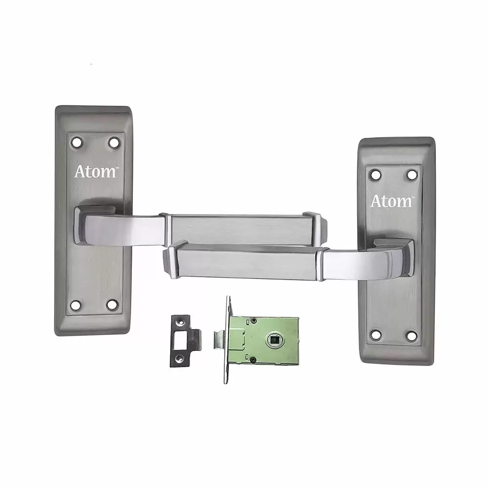 Atom Locks BL-VISTA-SS Stainless Steel Handle on Plate Door Handleset With Lock Body and Keys (Satin)