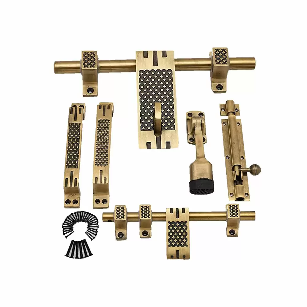 Atom Locks Dot Door Fittings Full Set - Brass Antique Finish