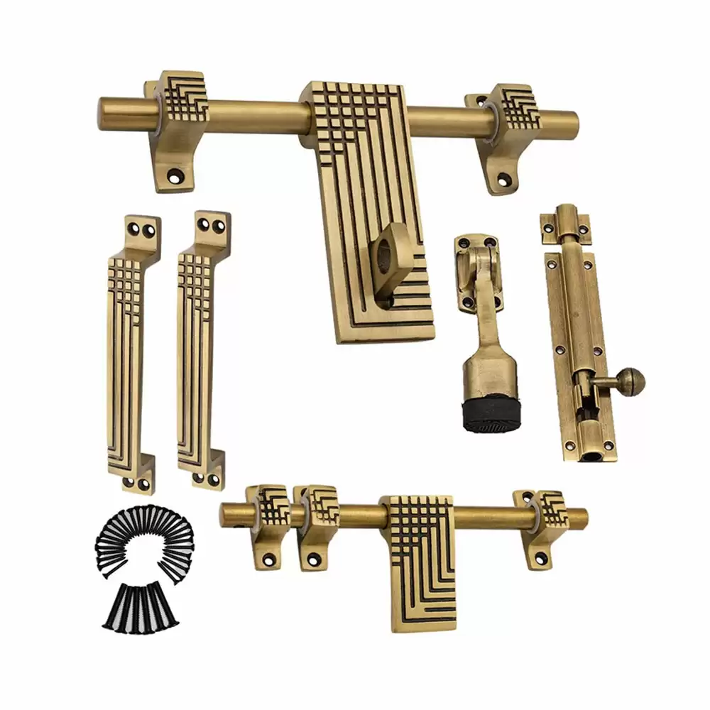 Atom Locks Dotline Door Fittings Full Set - Brass Antique Finish