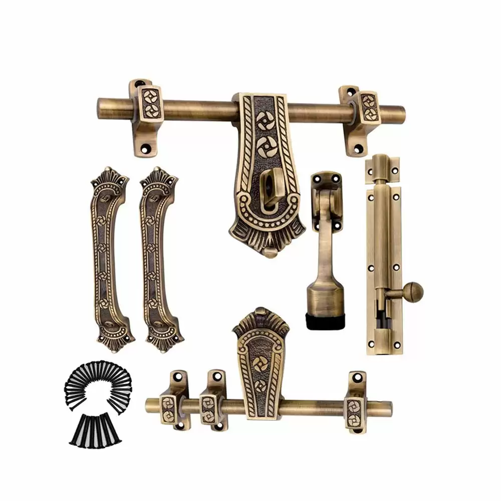 Atom Locks Kohinoor Door Fittings Full Set - Brass Antique Finish