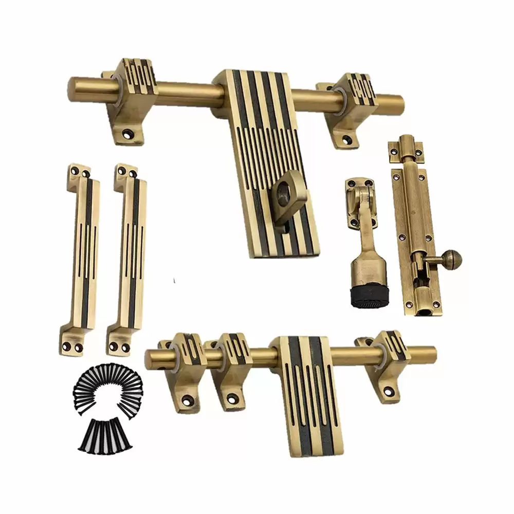 Atom Locks Line Door Fittings Full Set - Brass Antique Finish