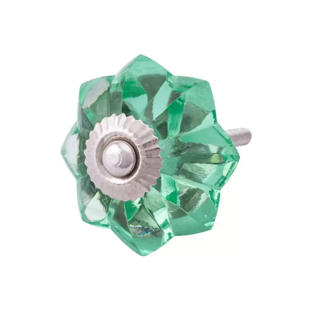 Atom Locks Glass Knob - Green, Marigold Flower