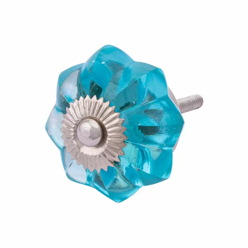 Atom Locks Glass Knob - Mellon Blue, Marigold Flower