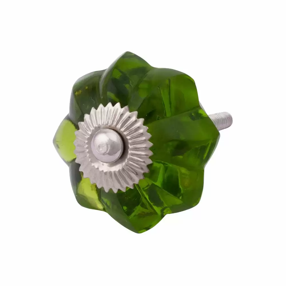 Atom Locks Glass Knob - Mellon Litegreen, Marigold Flower