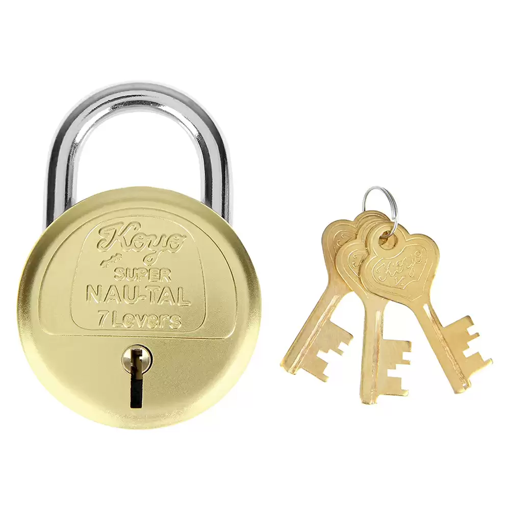 Koyo Super Nau-Tal KSNT_65 7 Levers 65 mm Brass Padlock with 3 Keys, Gold