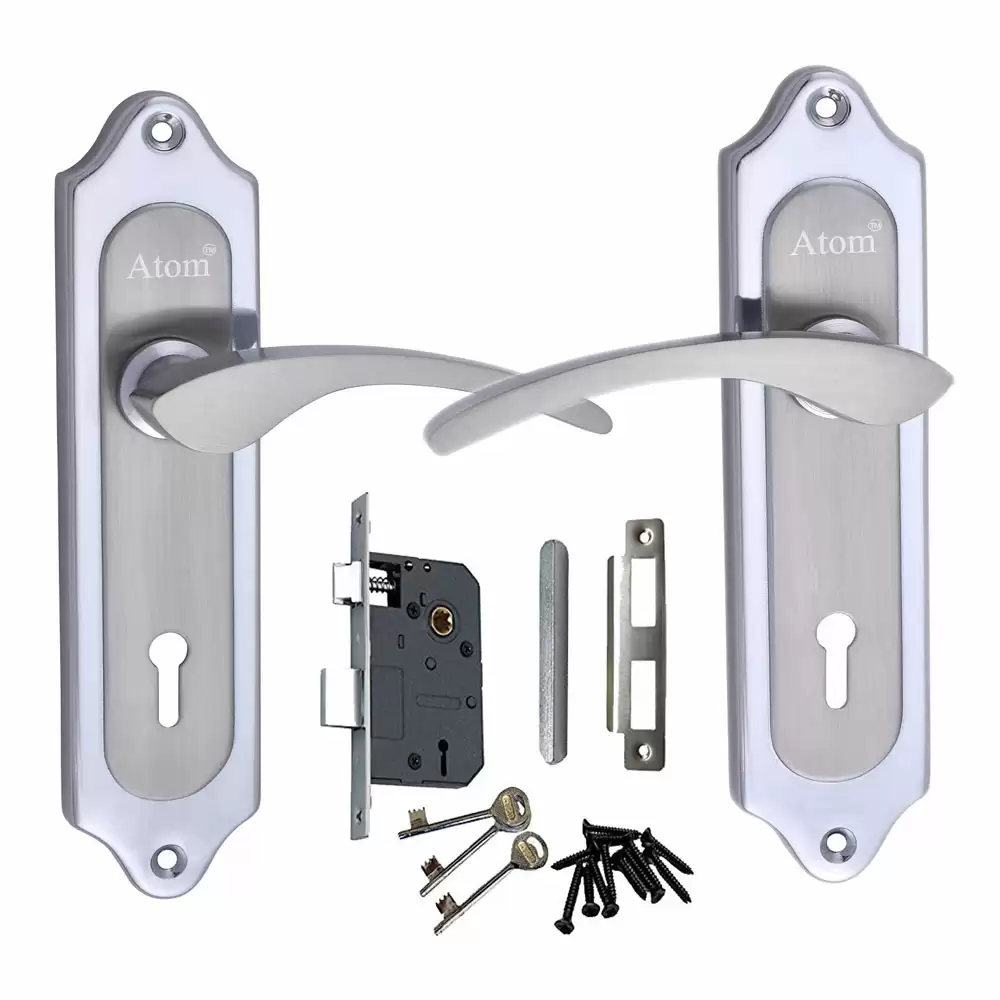 Atom Locks MH-509-KY-CPMATT Brass KY Handle on Plate Door Handleset With Lock Body and Keys (Chrome Plated Matt)